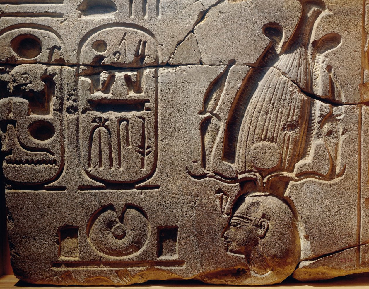 Egitto, Luxor, Antica Tebe, Valle di Assasif, frammento di rilievo raffigurante Ramses II e cartigli da Egyptian 19th Dynasty