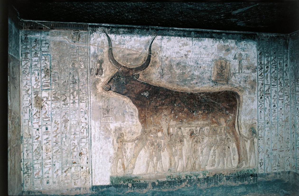 Egitto, Luxor, Valle dei Re, Tomba di Seti I, affreschi interni che raffigurano la dea Nut come mucca da Egyptian 19th Dynasty