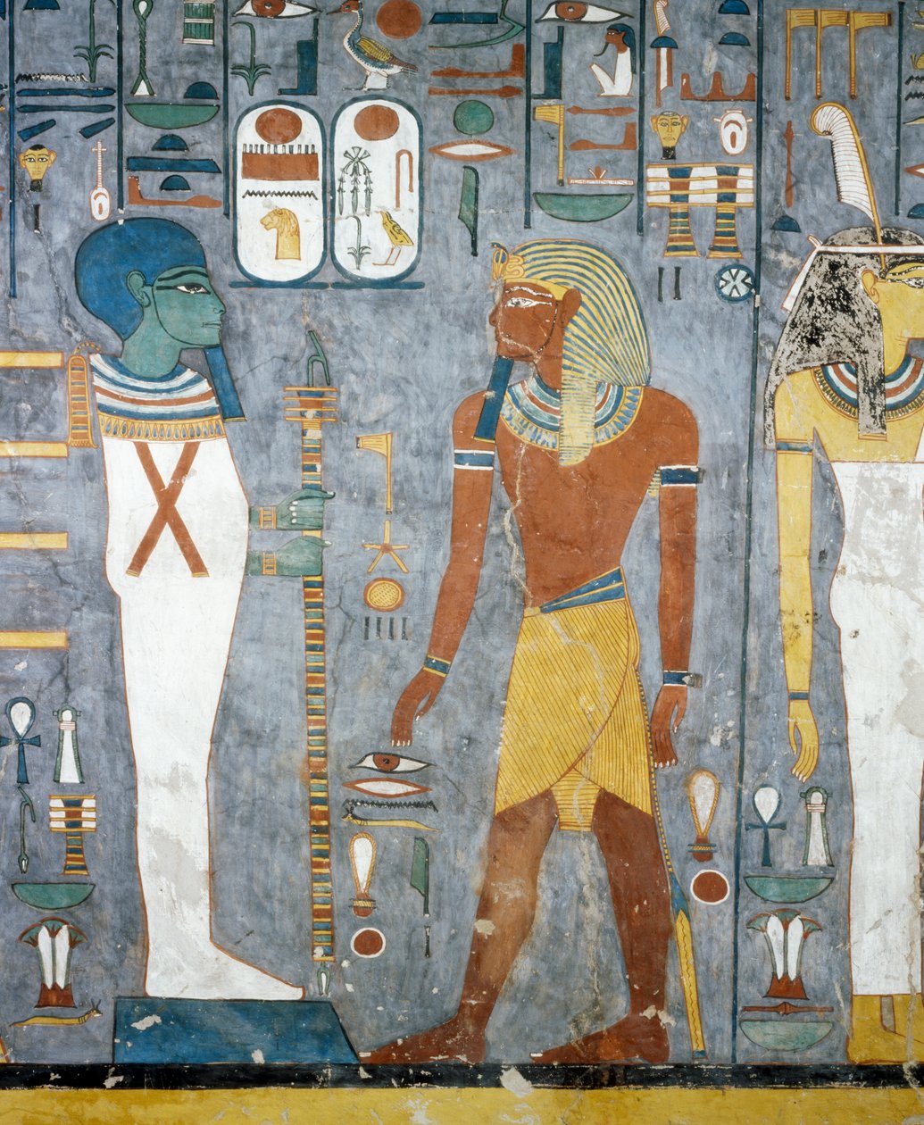 Maat, Ramses I, Pilastro di Ptah e Osiride, affreschi dalla camera sepolcrale della Tomba di Ramses I, Valle dei Re, Luxor, Tebe (Patrimonio Mondiale dell