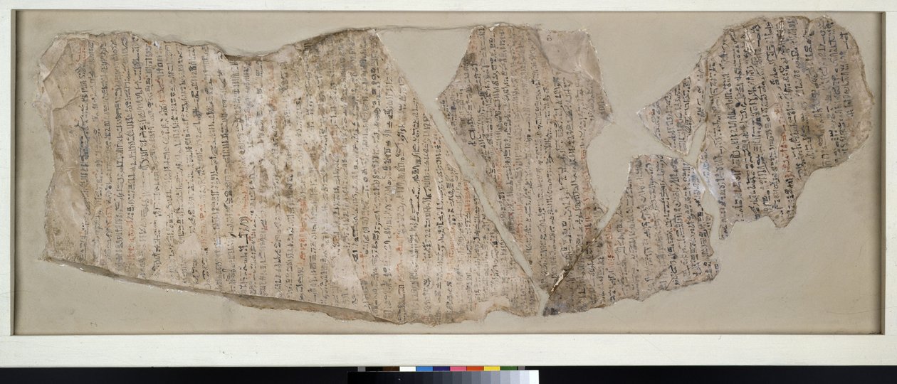 Ostracon, iscrizione in ieratico in nero e rosso con gran parte della storia di Sinuhe da Egyptian 19th Dynasty