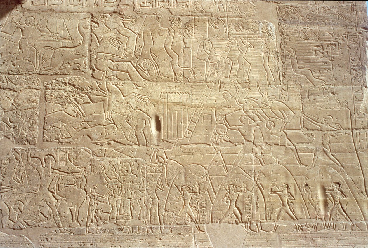 Rilievo raffigurante truppe egiziane che assaltano la città ittita di Dapur, dalla Grande Sala Ipostila, Nuovo Regno, c.1297-1185 a.C. da Egyptian 19th Dynasty