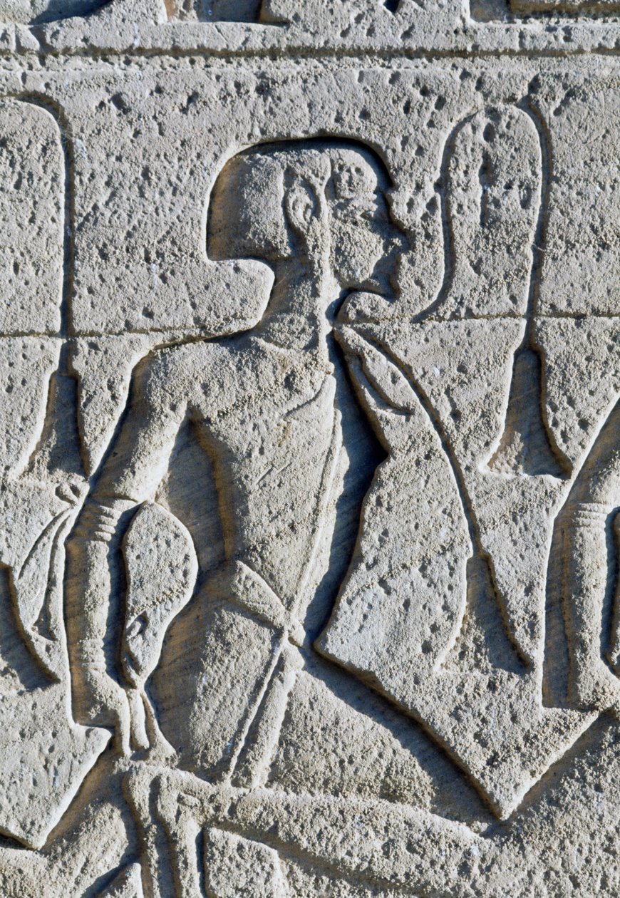 Rilievo che raffigura un prigioniero dalla Battaglia di Kadesh, dettaglio dalla base dei troni sulla facciata del Grande Tempio di Ramses II, Abu Simbel da Egyptian 19th Dynasty