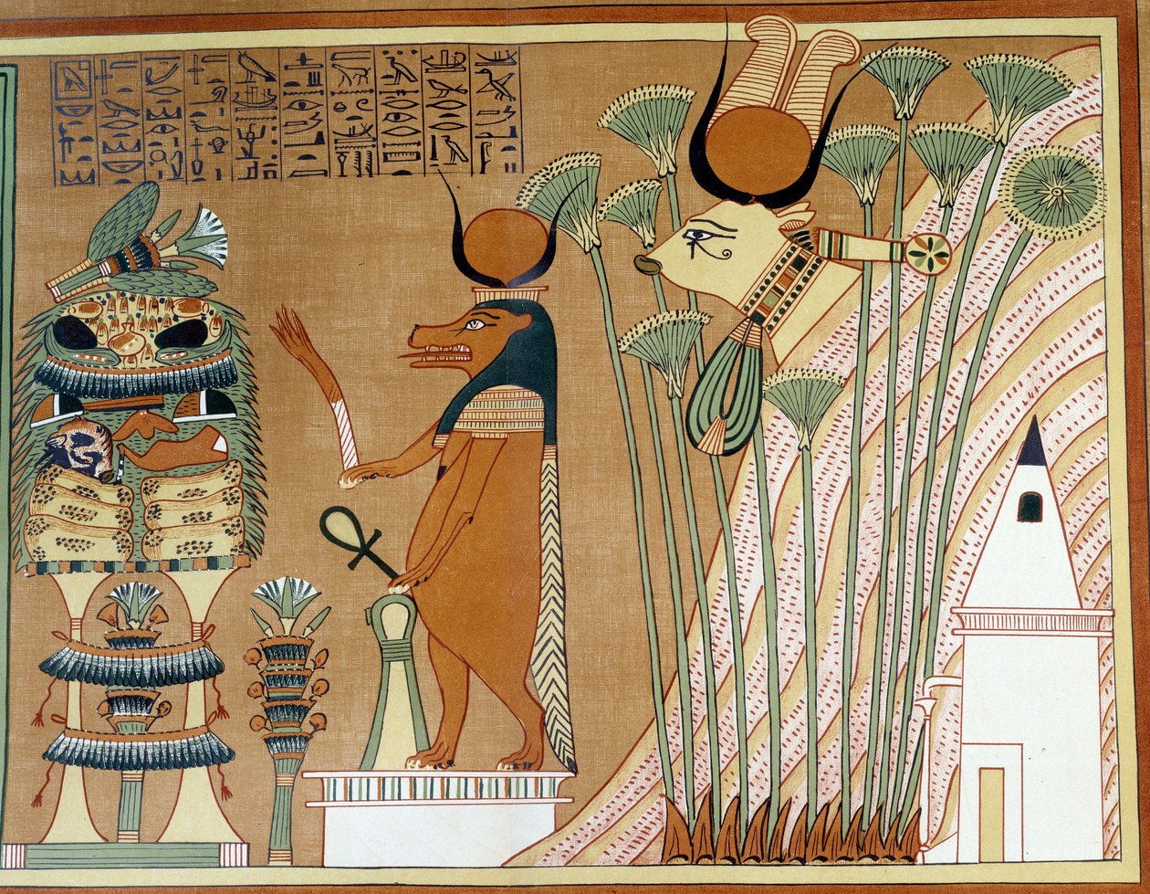 Thoueris e Hathor nel papiro. Il collegio è simile al papiro di Ani, da Tebe da Egyptian 19th Dynasty
