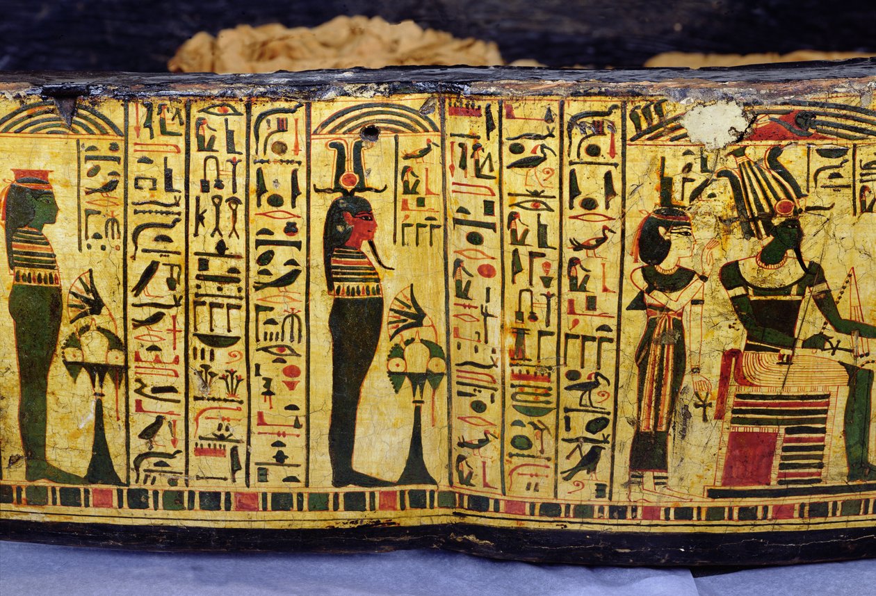 Dettaglio della base esterna del sarcofago della mummia di Nesyamun, probabilmente trovato a Deir El-Bahri, Nuovo Regno, c.1100 a.C. da Egyptian 20th Dynasty