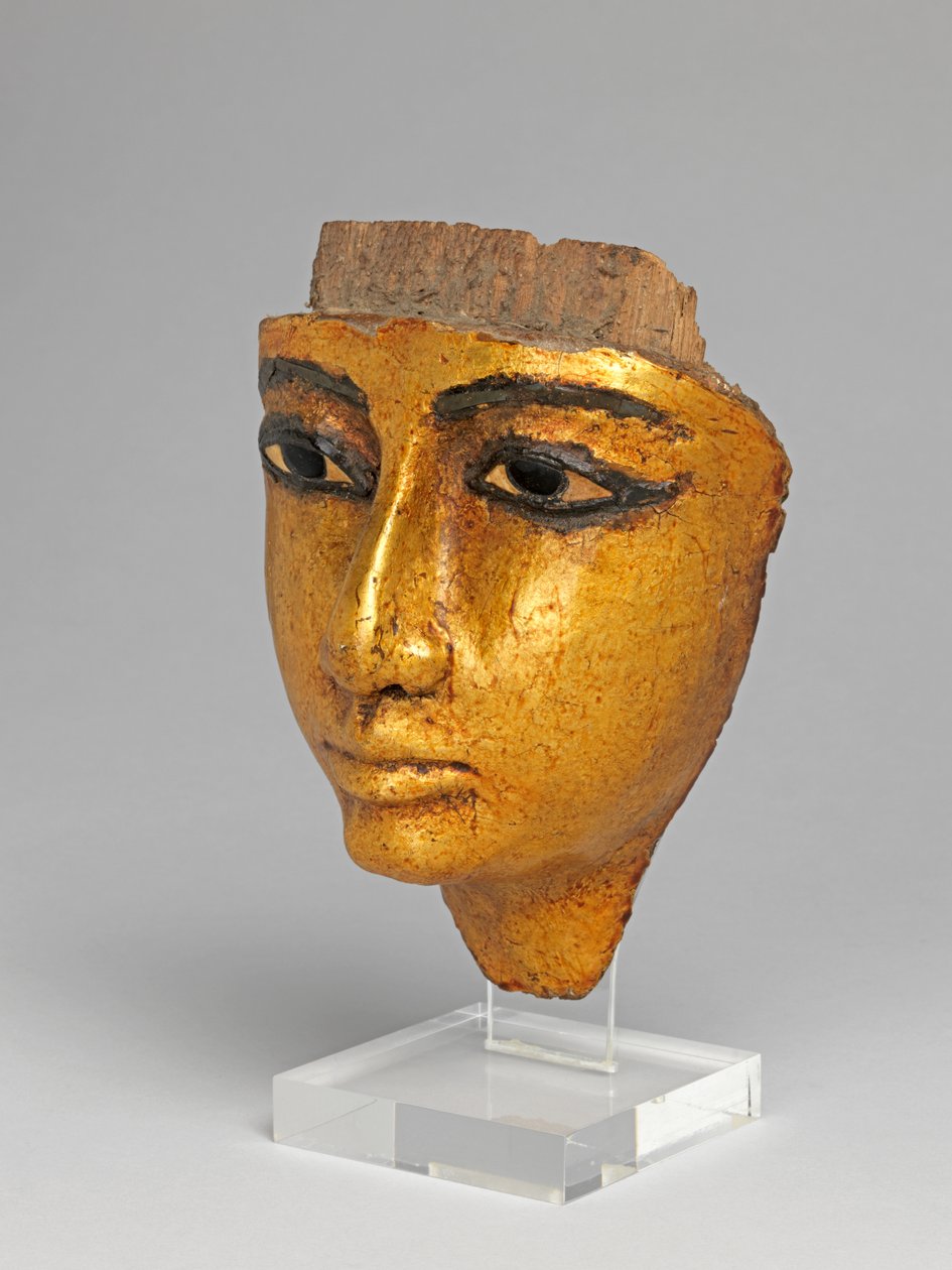 Volto da una bara, con occhi e sopracciglia intarsiati, dorati da Egyptian 20th Dynasty