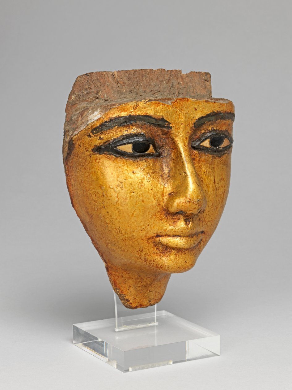 Volto da una bara, con occhi e sopracciglia intarsiati, dorati da Egyptian 20th Dynasty