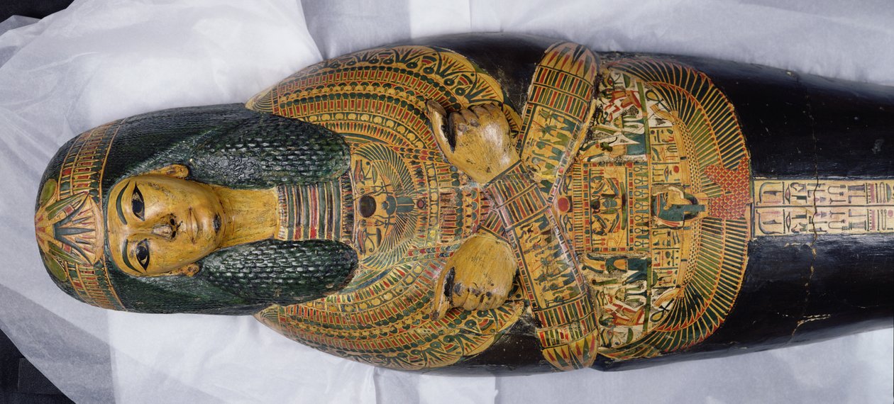 Coperchio interno della mummia di Nesyamun, possibilmente trovata a Deir El-Bahri, Nuovo Regno, c.1100 a.C. (dettaglio) da Egyptian 20th Dynasty