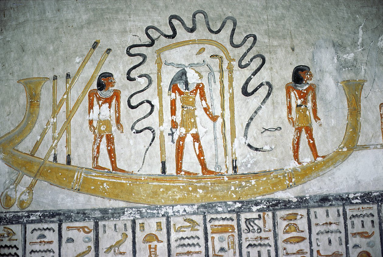 Re nella Barca Notturna, dalla Tomba di Ramesses VI, Nuovo Regno (c.1145-1137 a.C.) da Egyptian 20th Dynasty