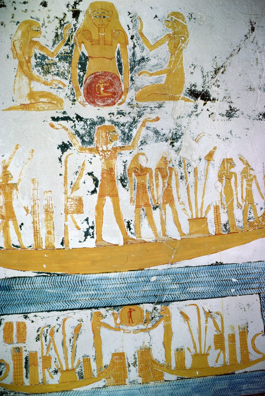 Re nella Barca Notturna, dalla Tomba di Ramesses VI, Nuovo Regno (c.1145-1137 a.C.) da Egyptian 20th Dynasty