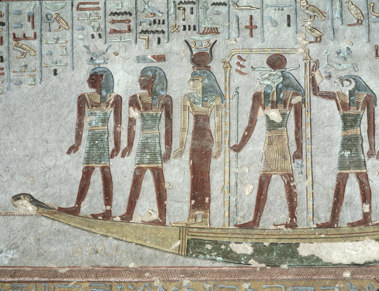 Rilievo raffigurante Khnum in una barca funeraria che attraversa l