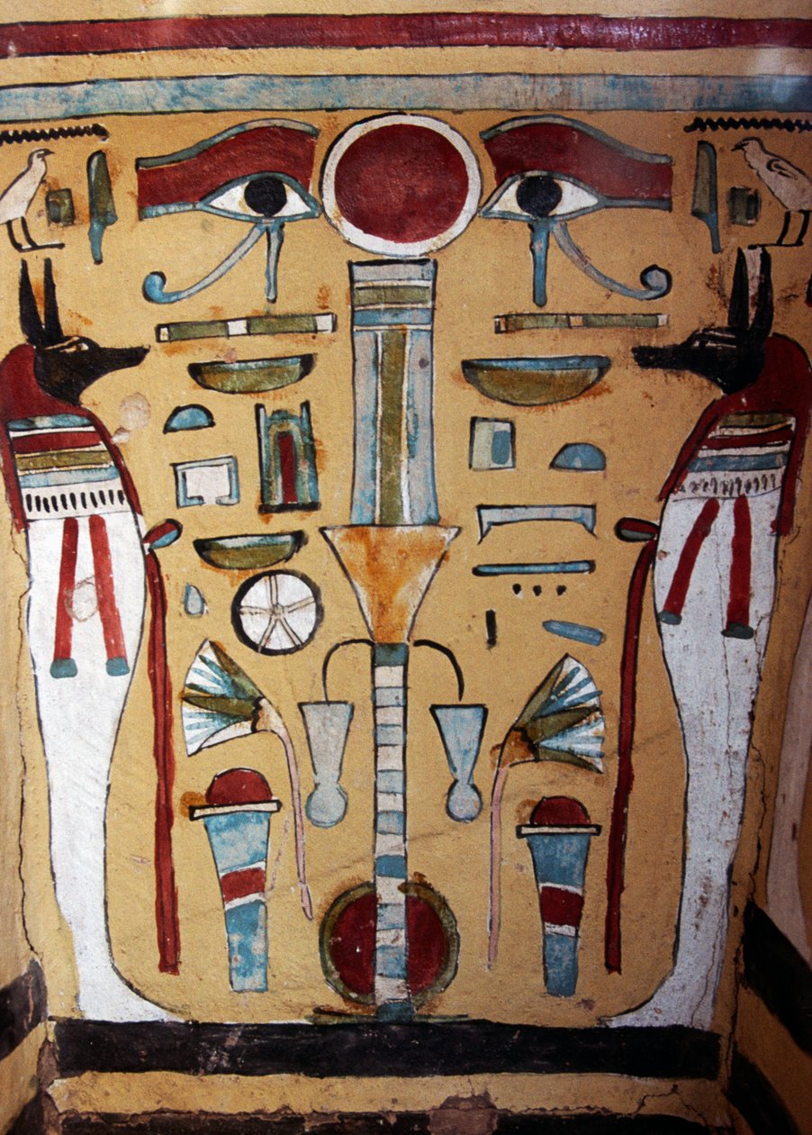 Mummia di Anubi, dettaglio decorativo del sarcofago di Ankh-ef-en-Khonsu da Egyptian 21st Dynasty