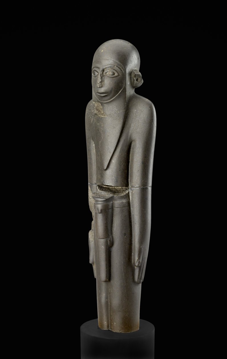 Statua di un uomo barbuto con cappello e cintura con guaina per il pene, attribuita al periodo Protodinamico (c.2900-2650 a.C.) da Egyptian 2nd Dynasty