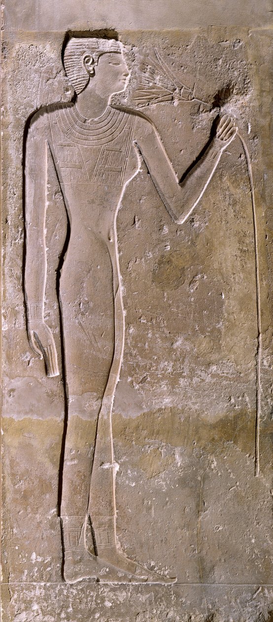 Pilastro raffigurante una donna che annusa un fiore di loto, Antico Regno, 2423-2263 a.C. da Egyptian 5th Dynasty