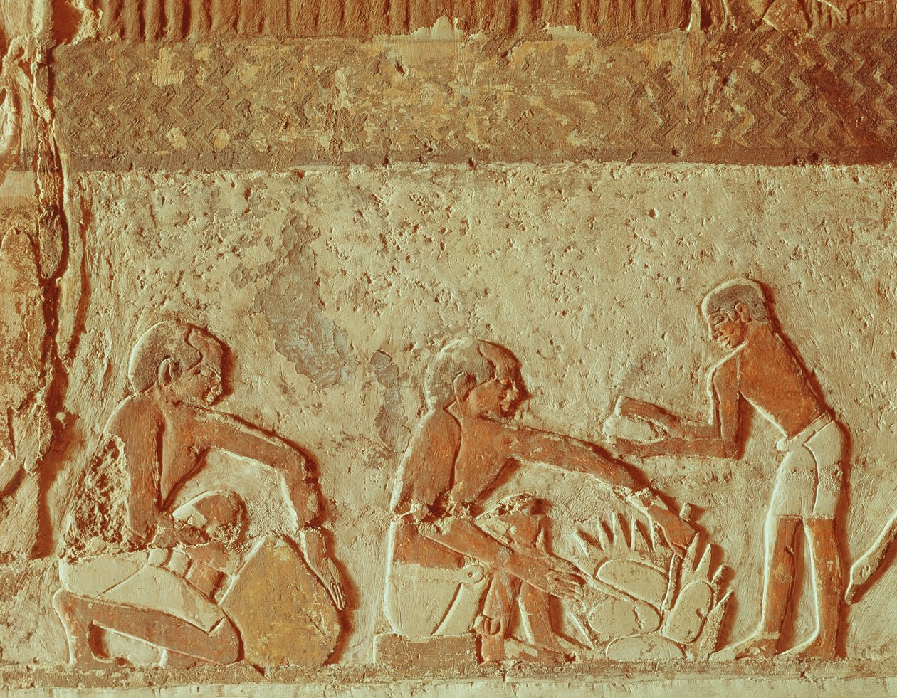 Rilievo che raffigura la preparazione e la cottura del pane, Antico Regno (dipinto murale) da Egyptian 5th Dynasty