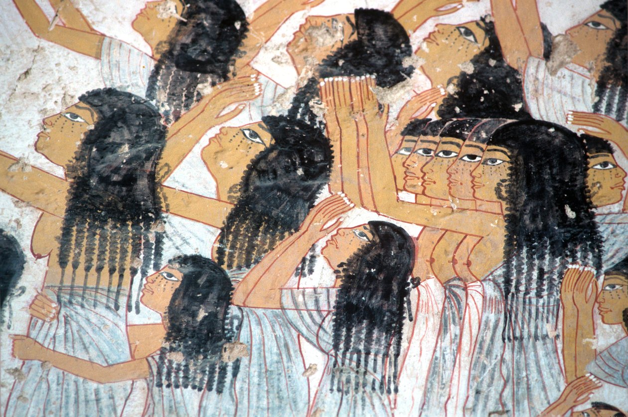 Antico Egitto, dipinto, Donne in lutto nella processione funebre, Tomba di Ramose, Valle dei Nobili, Tebe da Egyptian Egyptian