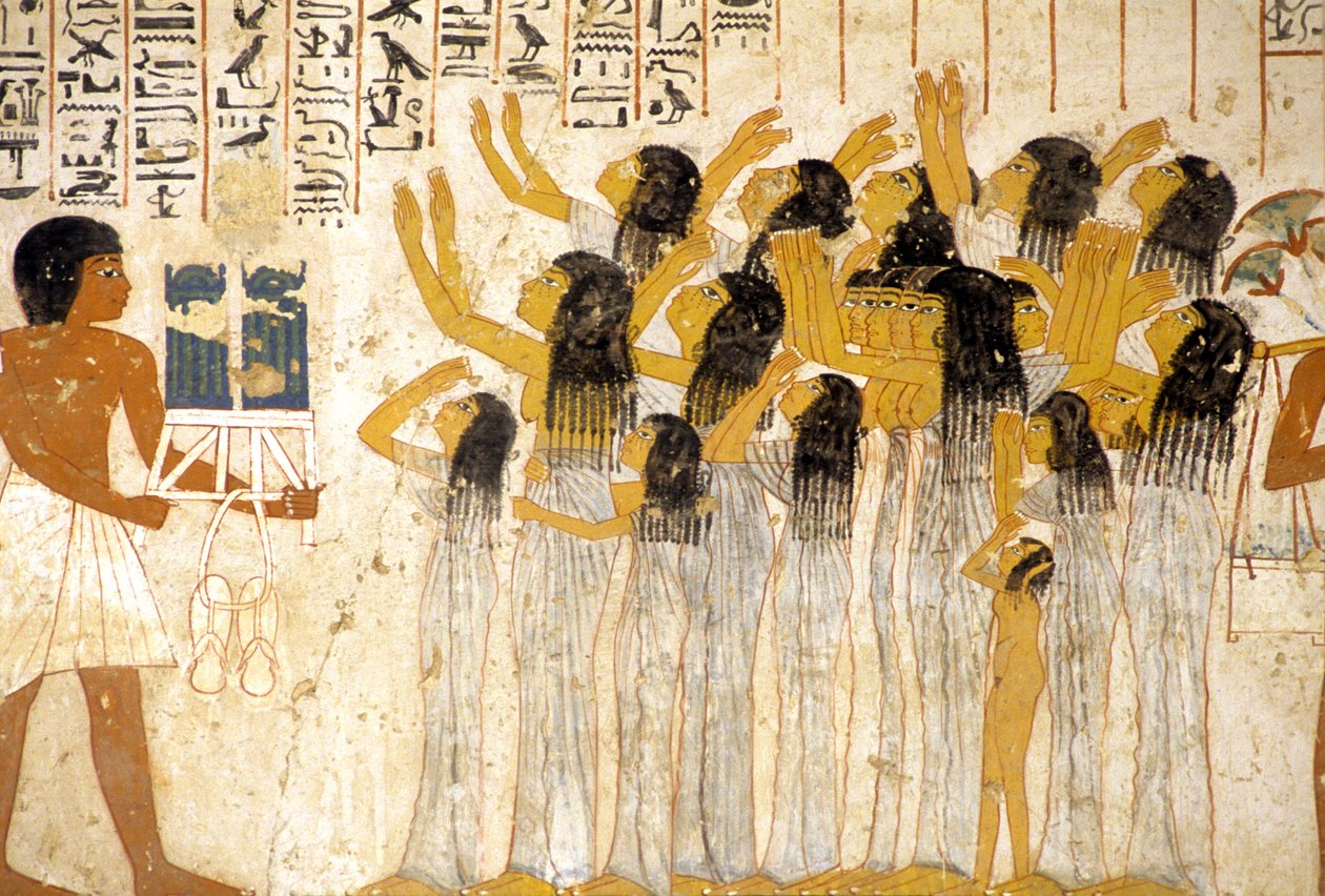 Antico Egitto, Pittura/affresco, Donne in lutto nella processione funebre, Tomba di Ramose, Tebe, Valle dei Nobili da Egyptian Egyptian