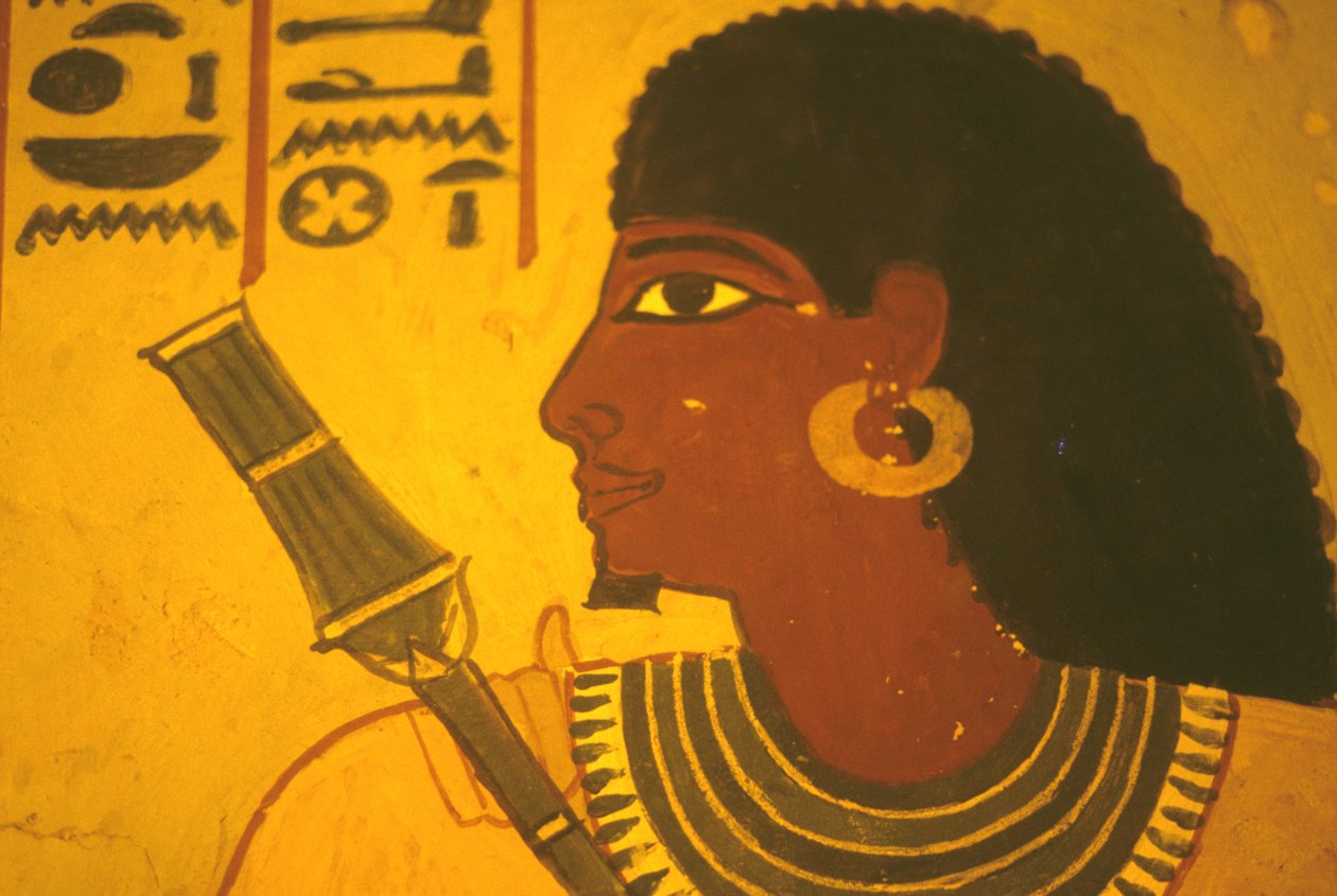 Antico Egitto, dipinto murale, Tomba di Sennufer, Tebe/Luxor, Sennufer con scettro, Sindaco di Tebe, sovrintendente sotto Amenofi II da Egyptian Egyptian