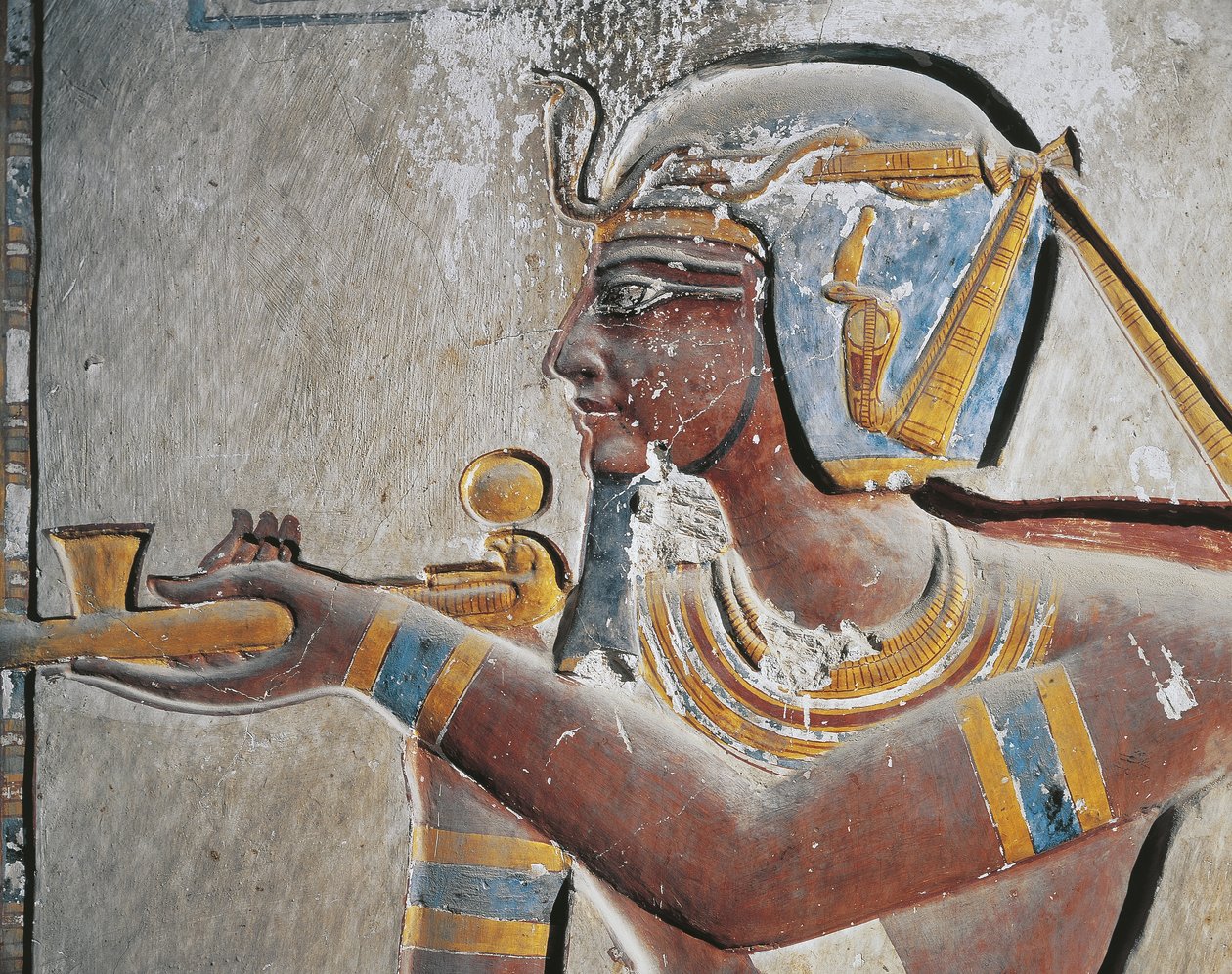 Egitto, Antica Tebe, Valle dei Re, rilievo dipinto del faraone nella tomba di Ramses VI da Egyptian Egyptian
