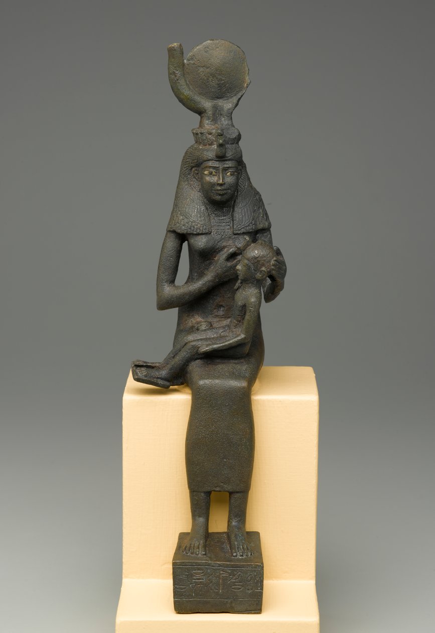 Statuetta seduta di Iside che tiene Horus (bronzo) da Egyptian Ptolemaic Period