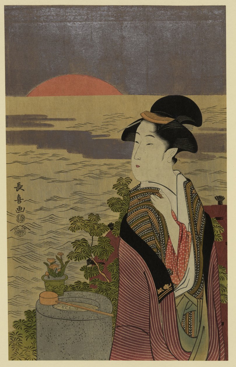 Stampa a blocchi di legno a colori completa ukiyo-e giapponese da Eishōsai Chōki