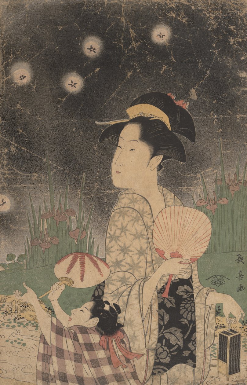 Donna e bambino che catturano lucciole, ca. 1793 da Eishōsai Chōki
