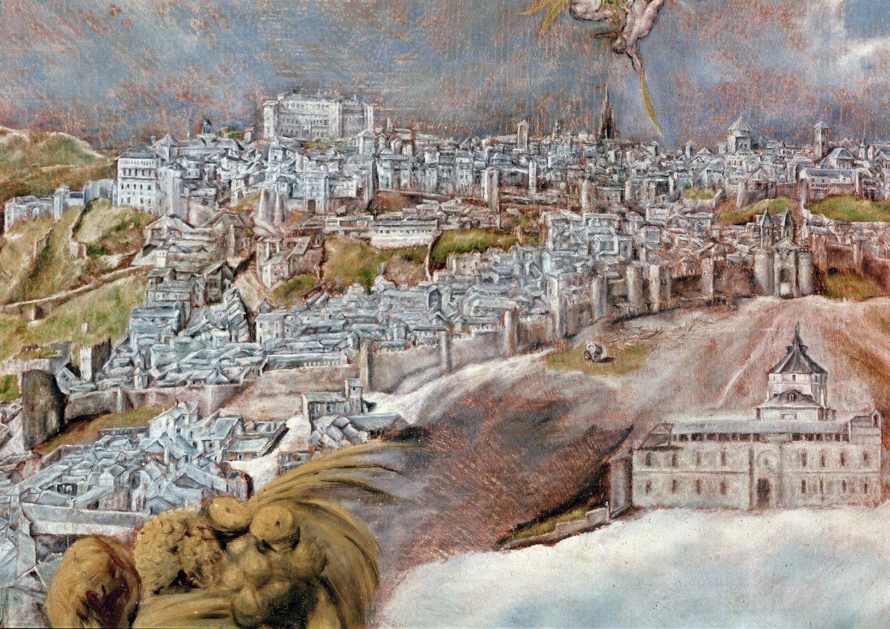 Vista e mappa della città di Toledo, dettaglio dell