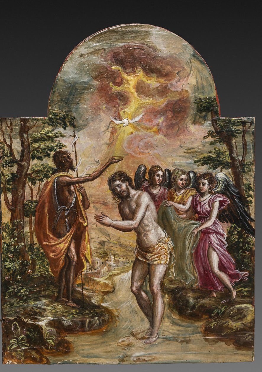 Altare portatile: pannello della porta destra raffigurante il Battesimo di Cristo (dettaglio) da El Greco