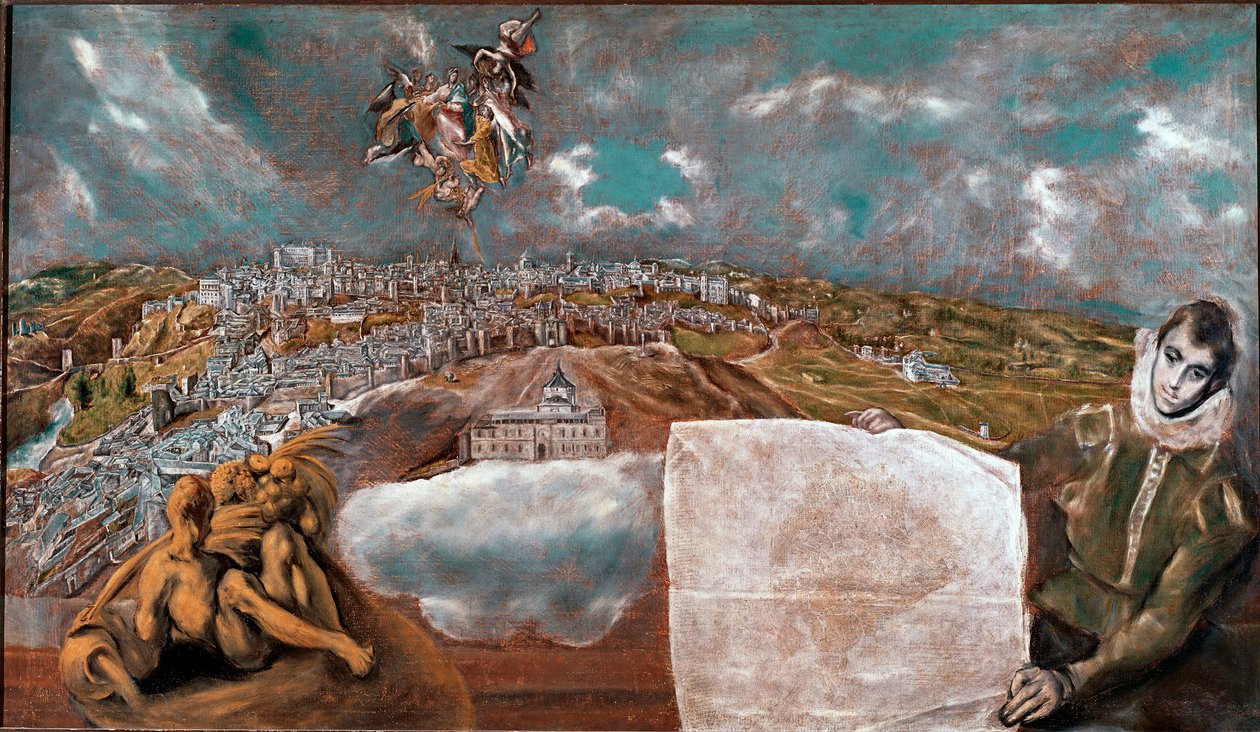 Veduta della città di Toledo in Spagna e il piano sottostante a destra. Dipinto di El Greco. 1608-1614. Toledo, Museo del Greco da El Greco