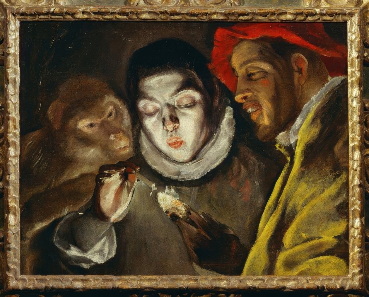 Scimmia, ragazzo che accende una candela e uomo da El Greco