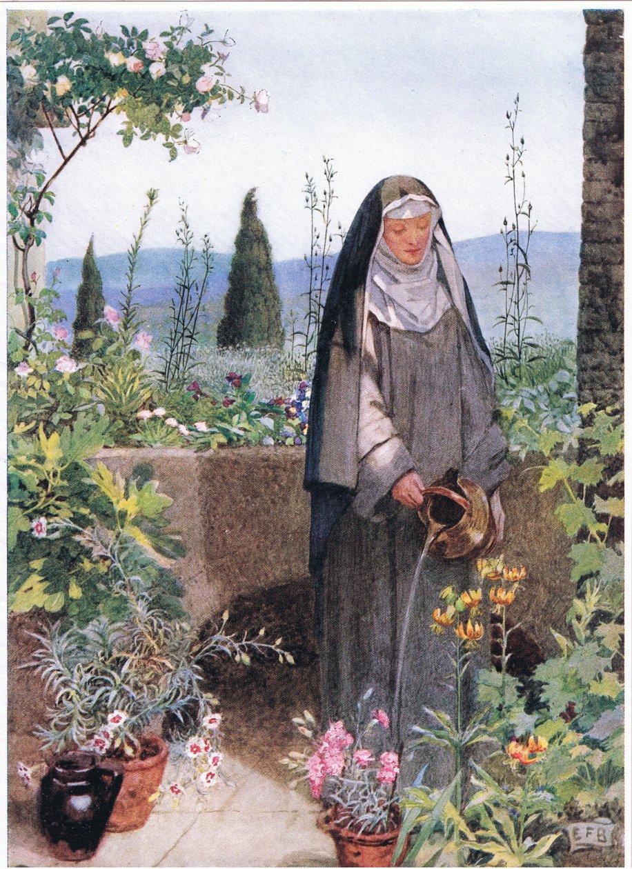 Santa Chiara nel giardino del monastero che ha fondato da Eleanor Fortescue Brickdale
