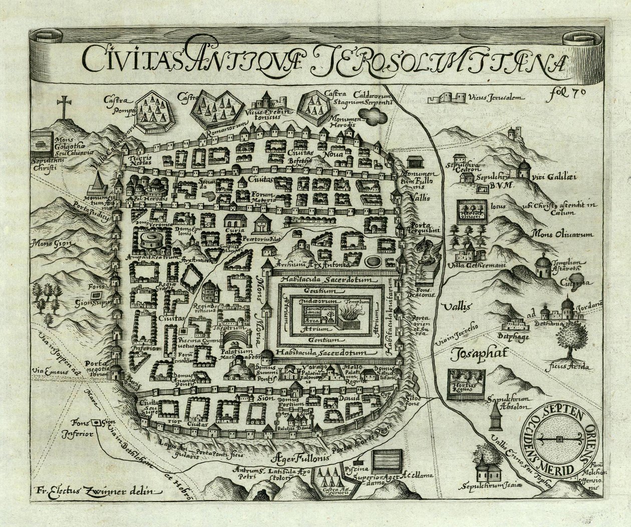 Mappa di Gerusalemme, 1661 da Electus Zwinner
