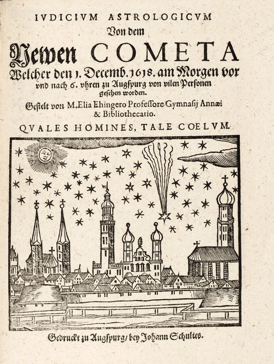 Una nuova cometa vista da Augspurg, Germania il 1 dicembre, 1618, pub. 1618 da Elias Ehinger 1573 1653.