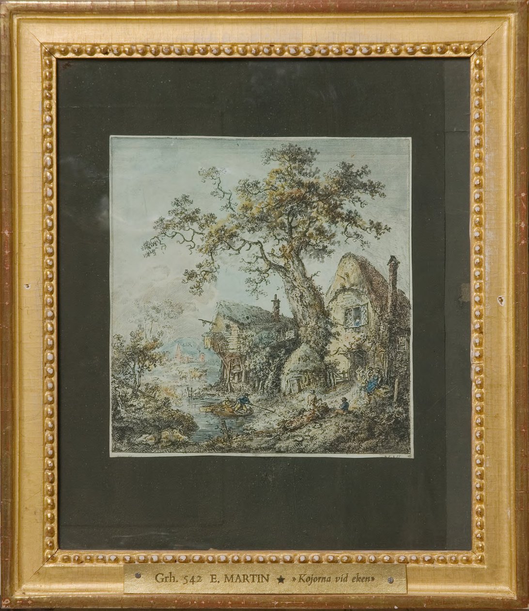 Landschaft mit Bauernhof oder Hütten bei der Eiche da Elias Martin