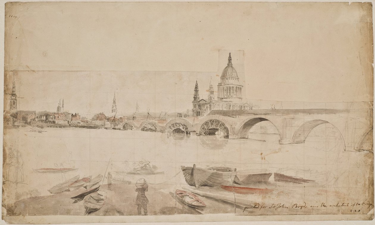 London Bridge e St. Paul visti dalla riva del Tamigi da Elias Martin