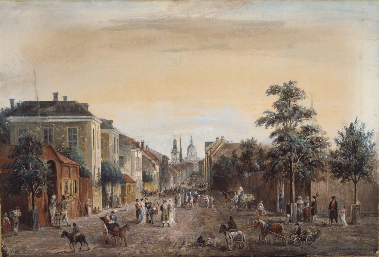 Strada a Stoccolma (Drottninggatan) da Elias Martin