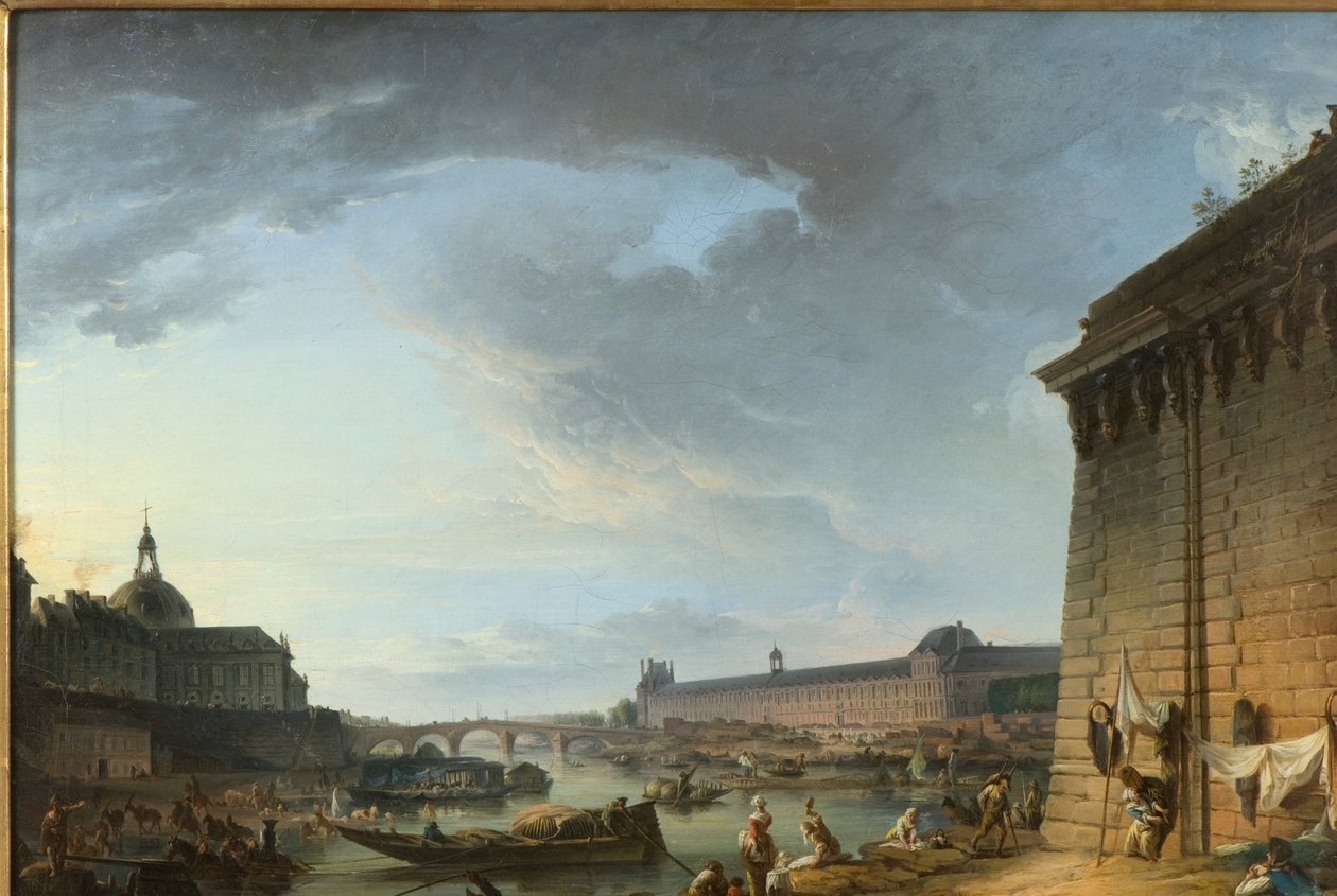 Vista di Parigi dal lungofiume sotto il Pont Neuf da Elias Martin