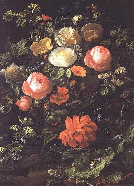 Natura morta con rose, insetti e lumache da Elias van den Broeck
