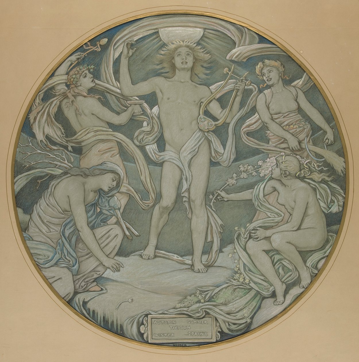 Cartone per il Cerchio Centrale del Soffitto di Huntington: Apollo e Assistenti da Elihu Vedder