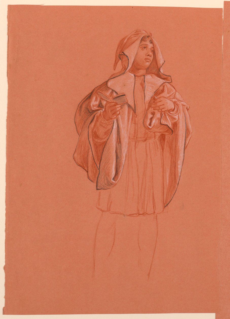 Disegno, studio di una figura in costume con cappuccio, 1885 ca. da Elihu Vedder