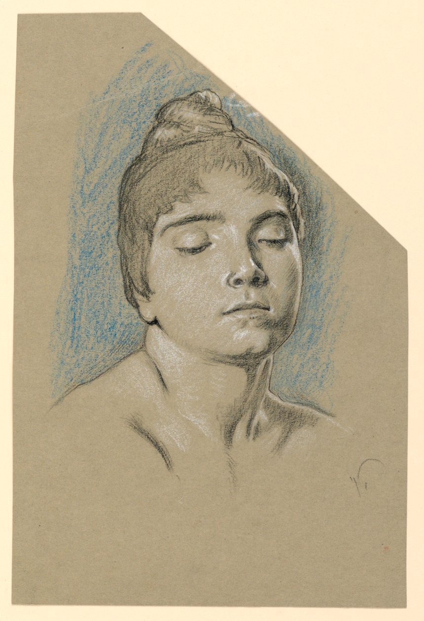 Schizzo di ritratto di una giovane donna con gli occhi chiusi da Elihu Vedder