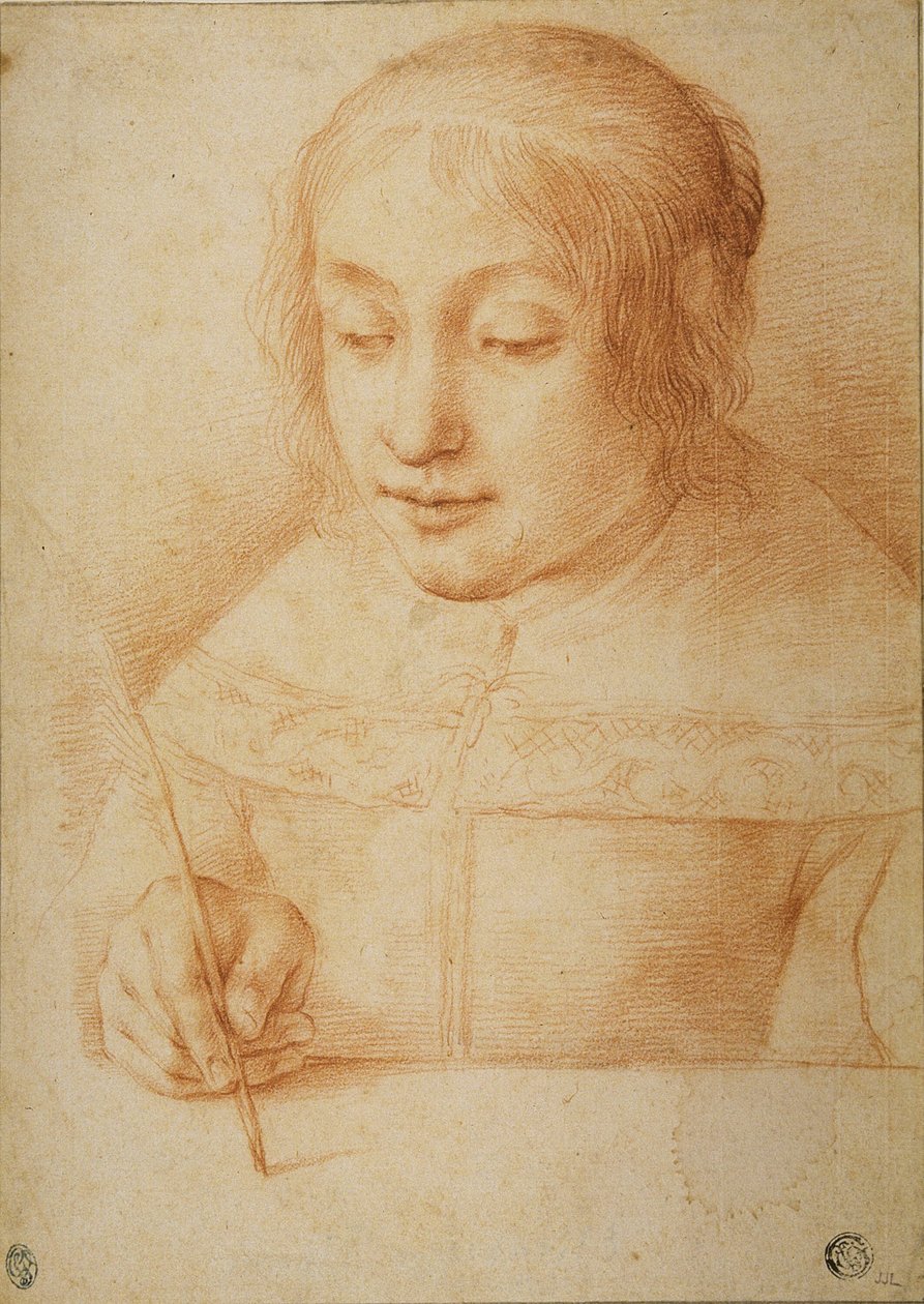 Giovane donna che scrive o disegna da Elisabetta Sirani