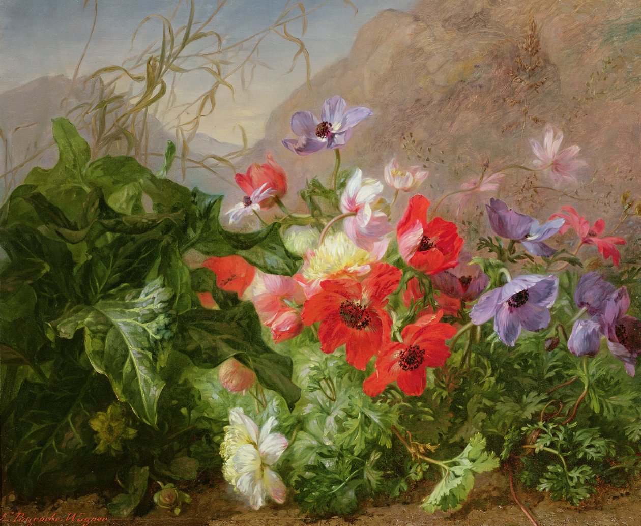 Natura morta di anemoni nel sottobosco da Elise Puyroche Wagner