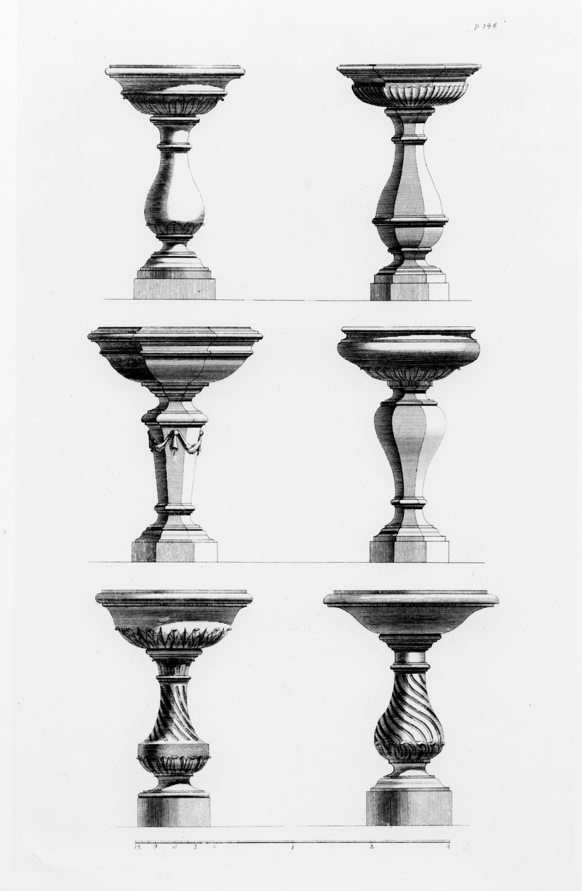Progetti per urne in stile antico, da Un Libro di Architettura, di James Gibbs (1682-1754), pubblicato 1739 da Elisha Kirkall