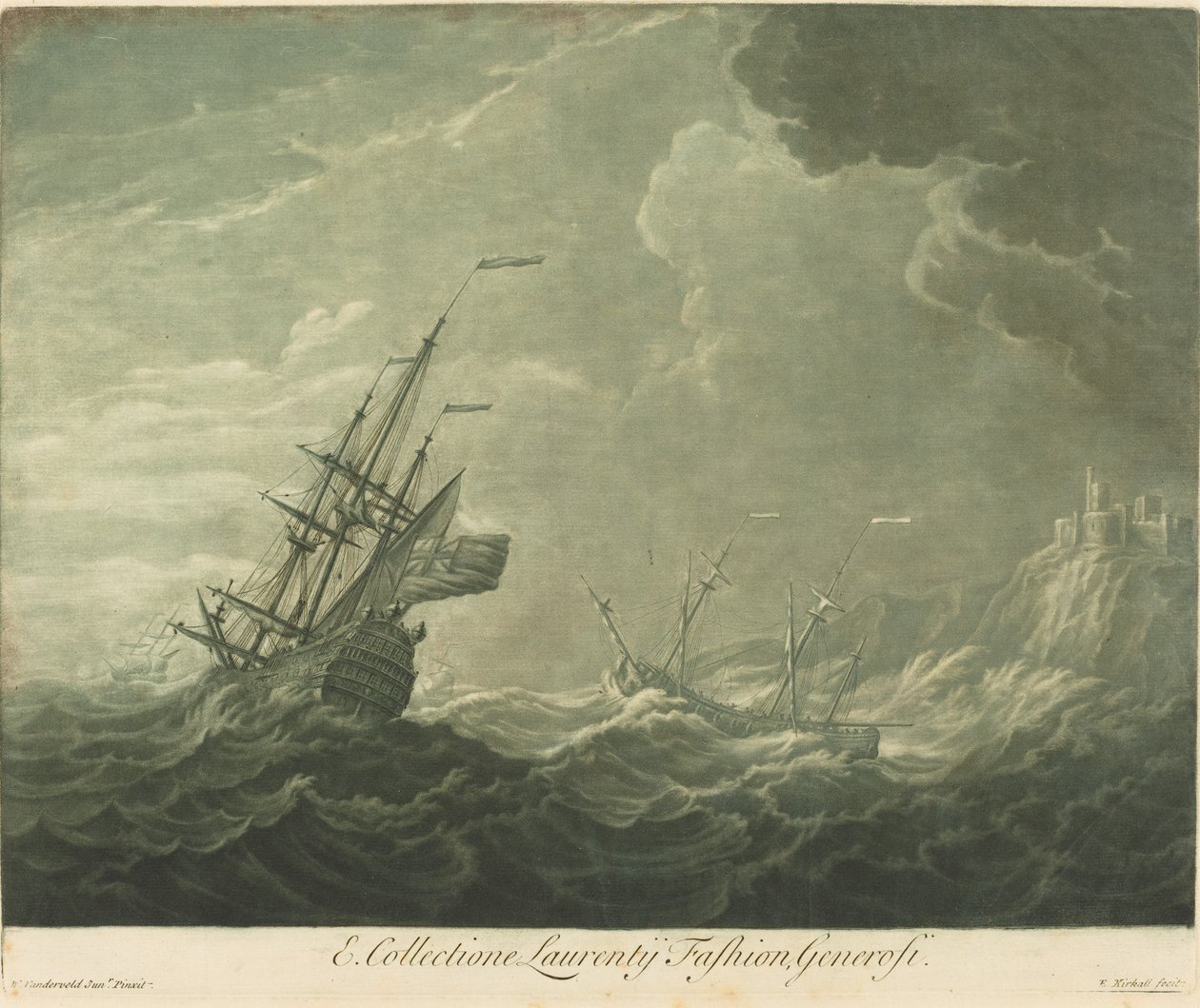 Scena di navigazione dalla collezione di Lawrence Fashion, 1720s da Elisha Kirkall