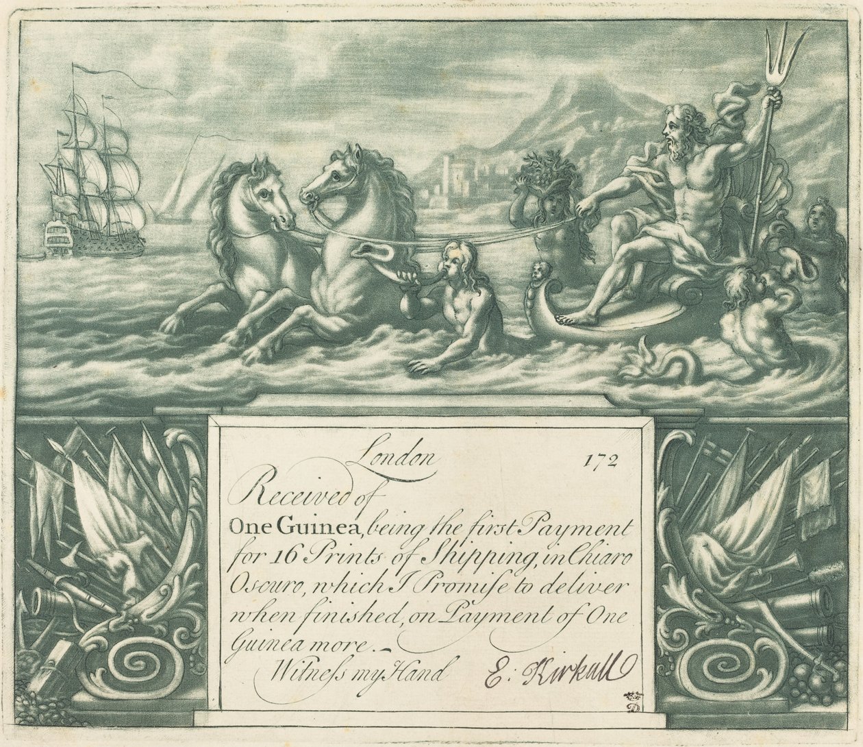 Ricevuta di sottoscrizione, 1720 da Elisha Kirkall