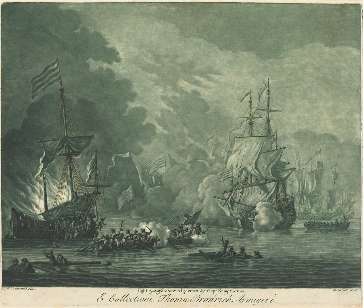 Combattimento contro Sette Algerini da Elisha Kirkall after Willem van de Velde the Elder