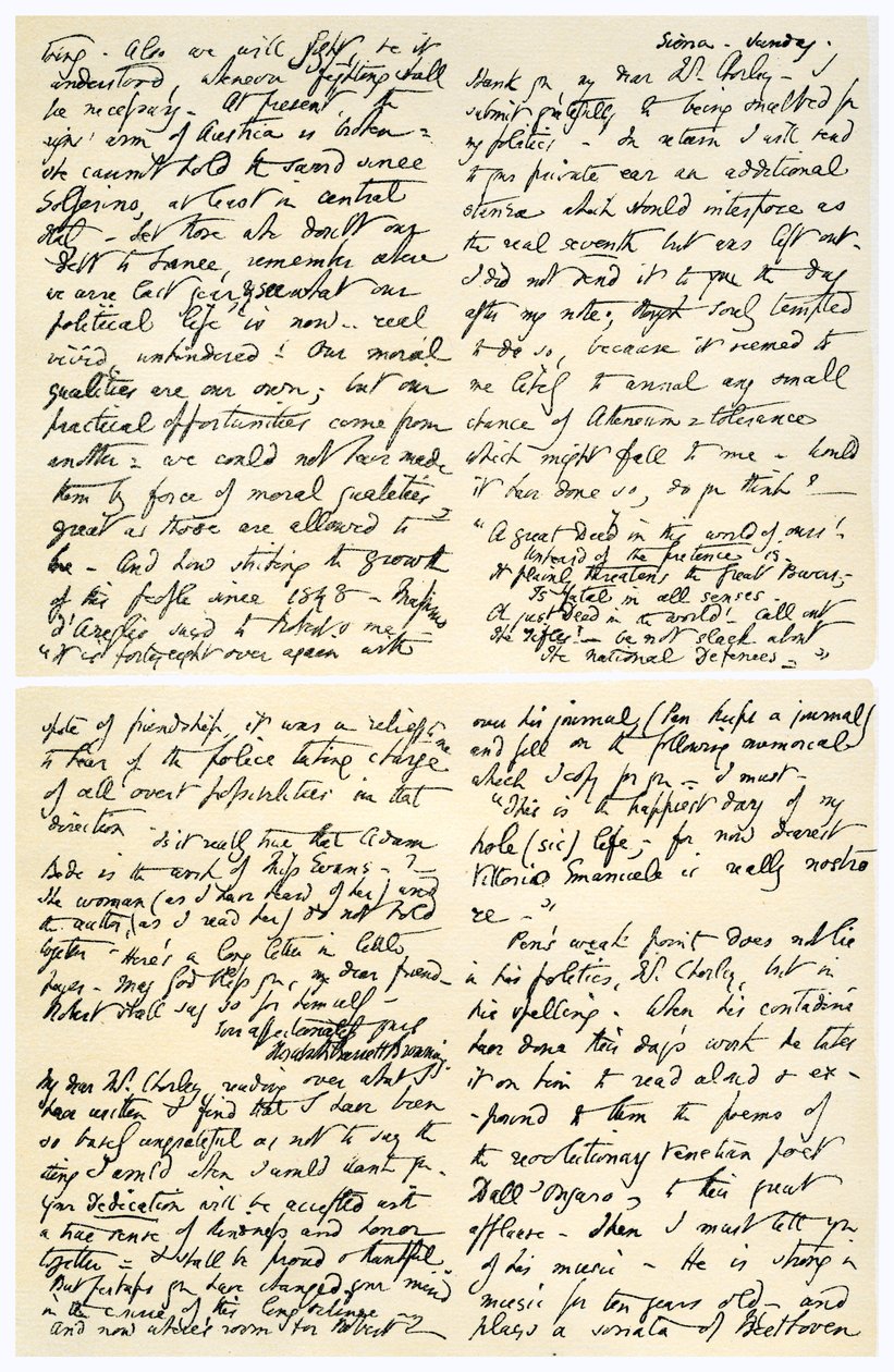 Lettera di Elizabeth Barrett Browning a Henry F Chorley, 1859 da Elizabeth Barrett