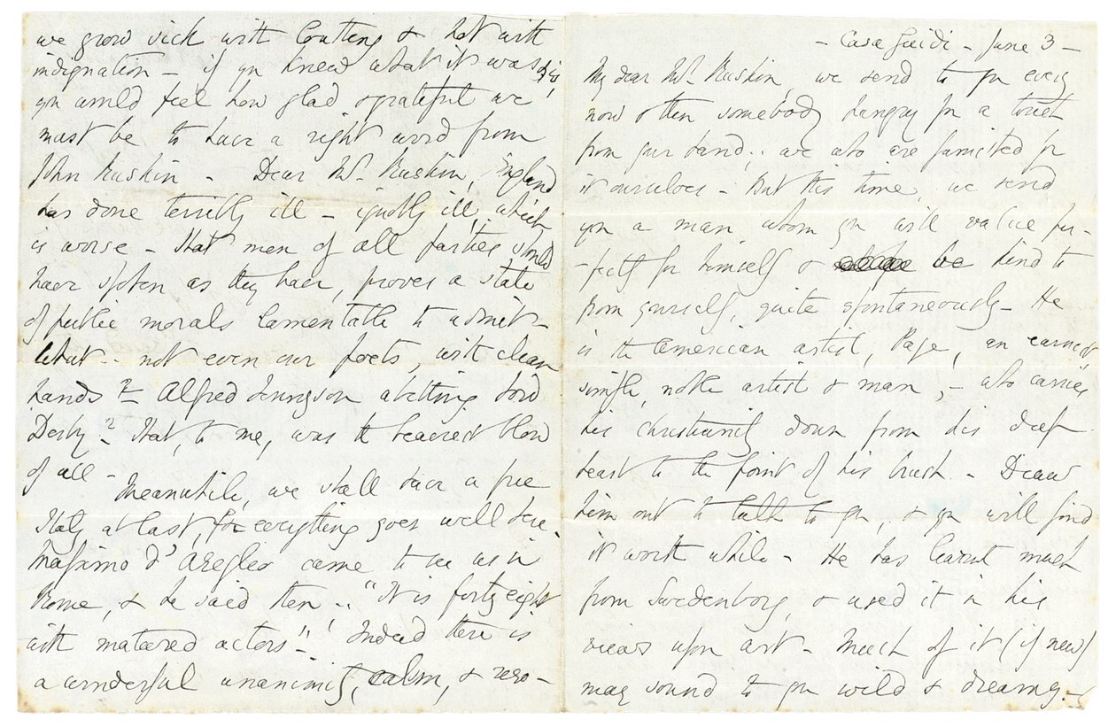Lettera autografa a John Ruskin, Casa Giudi, Firenze, 3 giugno 1859 da Elizabeth Browning