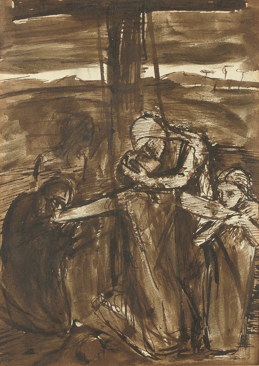 La discesa dalla croce, 1834-62 circa (penna, inchiostro nero e lavaggio marrone su carta) da Elizabeth Eleanor (1834 62) Siddal