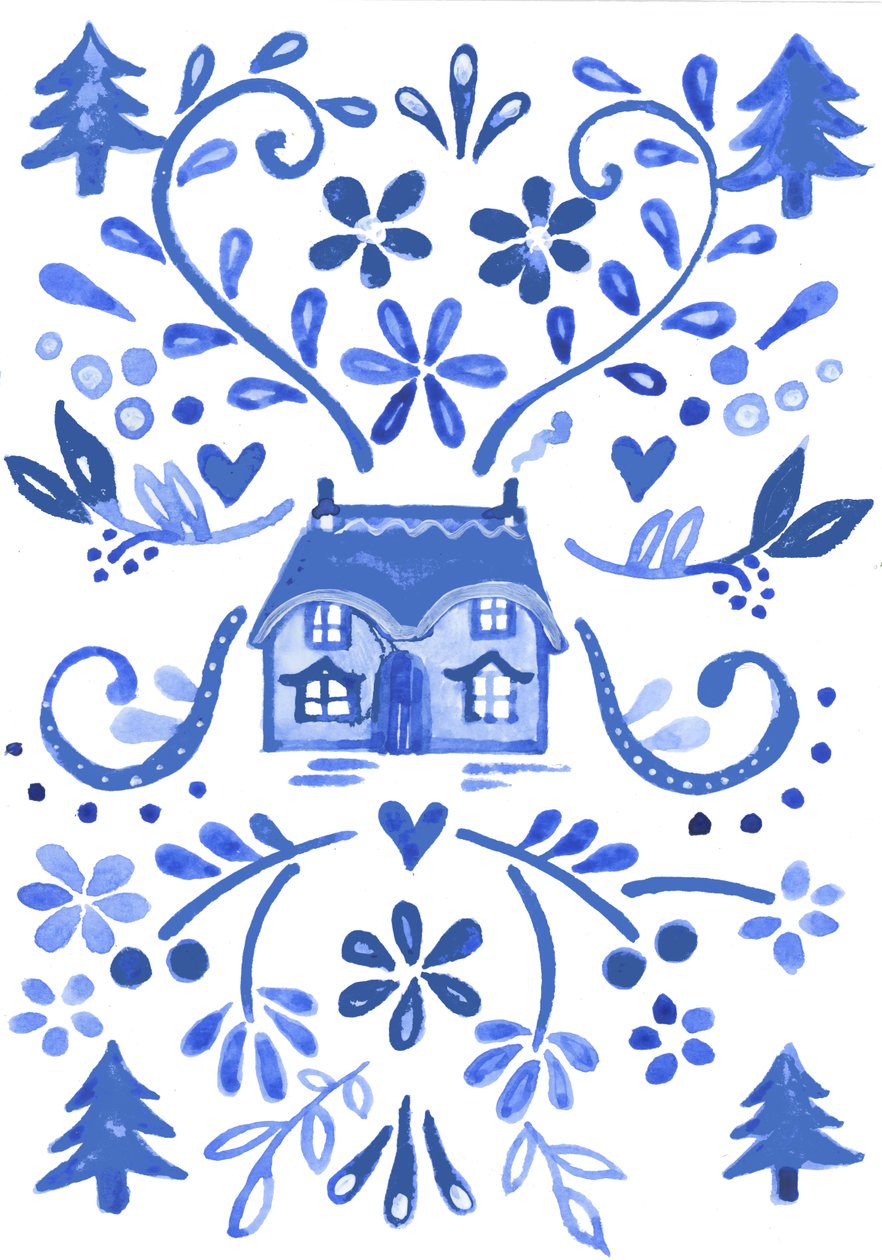 Blue Cottage, 2017 (acquerello) da Elizabeth Rider
